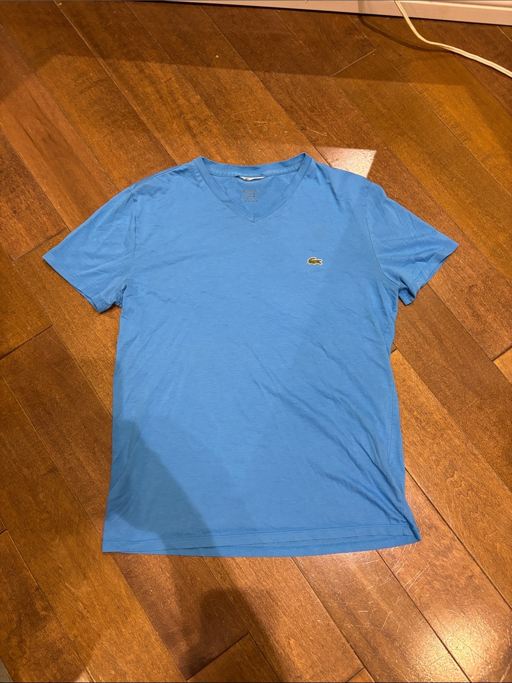 Lacoste Light Blue V-Neck Cotton Tee with Crocodile Logo